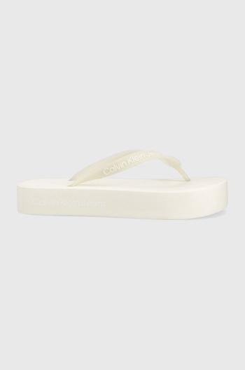 Žabky Calvin Klein Jeans BEACH SANDAL FLATFOR dámske, biela farba, na platforme, YW0YW01092