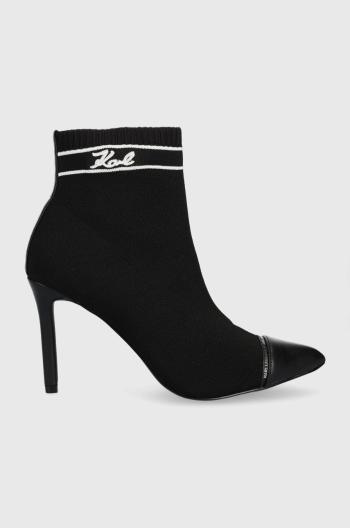 Členkové topánky Karl Lagerfeld Pandara dámske, čierna farba, na vysokom podpätku,