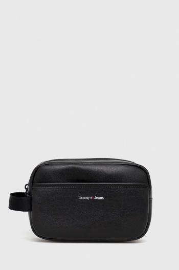 Kožená kozmetická taška Tommy Jeans čierna farba