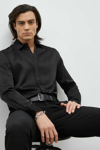 Košeľa Bruuns Bazaar Glam Norman pánska, čierna farba, regular, s klasickým golierom