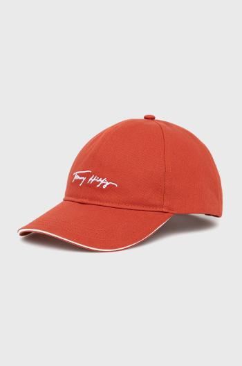 Bavlnená čiapka Tommy Hilfiger Iconic červená farba, s nášivkou