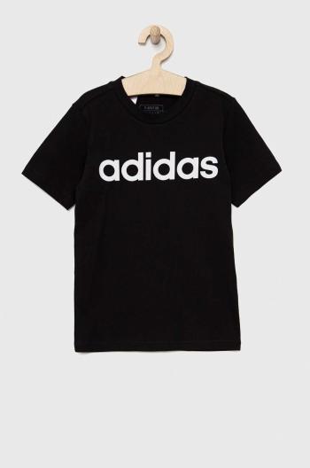 Detské bavlnené tričko adidas U LIN čierna farba, s potlačou