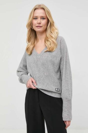 Vlnený sveter Twinset dámsky, šedá farba, tenký
