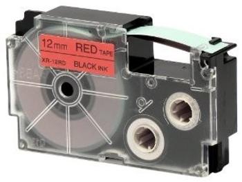 Casio XR-12RD1, 12mm x 8m, čierna tlač/červený podklad, originálna páska