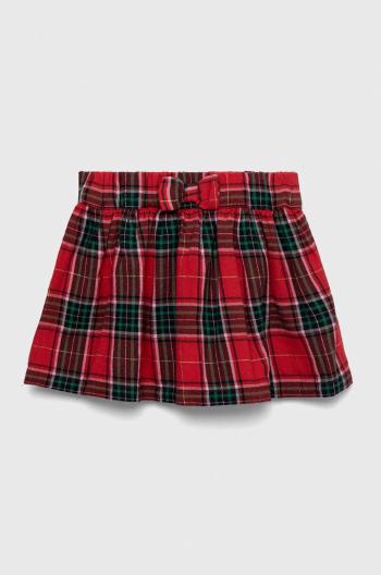 Dievčenská sukňa United Colors of Benetton červená farba, mini, áčkový strih
