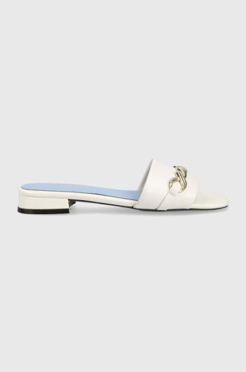 Kožené šľapky Tommy Hilfiger TH CHAIN FEMININE FLAT SANDAL dámske, biela farba, FW0FW06993