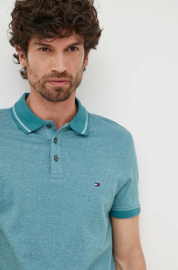 Bavlnené polo tričko Tommy Hilfiger zelená farba, melanžové