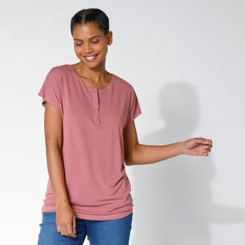 Blancheporte Jednofarebné tričko s tuniským výstrihom ružové drevo 34/36