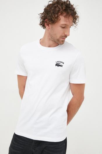 Bavlnené tričko Lacoste biela farba, s nášivkou