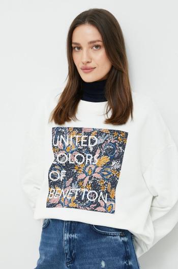 Bavlnená mikina United Colors of Benetton dámska, béžová farba, s potlačou
