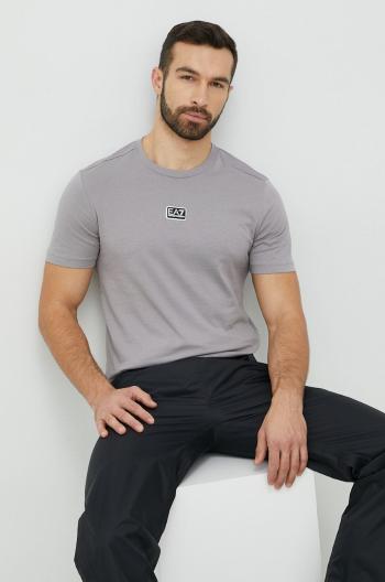 Bavlnené tričko EA7 Emporio Armani šedá farba, s nášivkou
