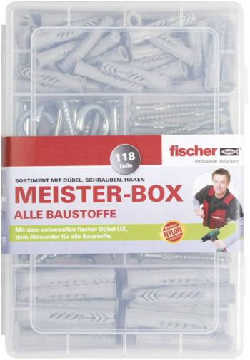 Fischer 513894 Skrinka Meister s hmoždinkami, skrutkami, okrúhlymi a uhlovými háčikmi UX-R Množstvo 118 dielov