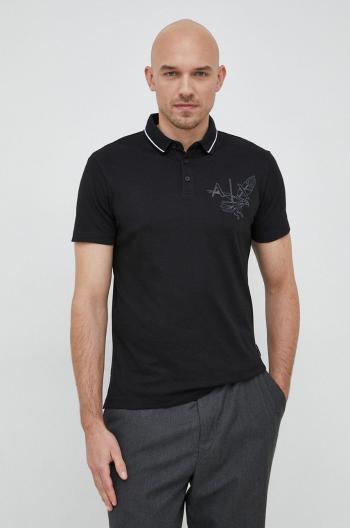 Polo tričko Armani Exchange pánsky, čierna farba, s potlačou