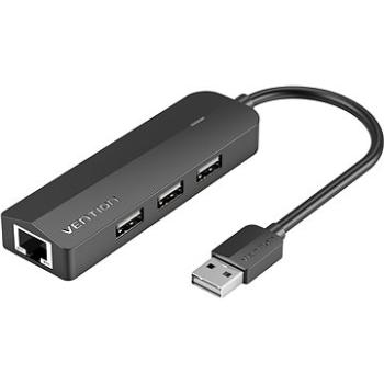 Vention 3-Port USB 2.0 Hub with 100 Mbps Ethernet Adapter 0,15 m Black (CHPBB)