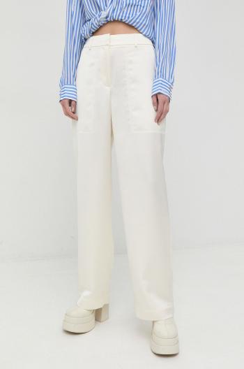 Nohavice BOSS dámske, biela farba, široké, vysoký pás