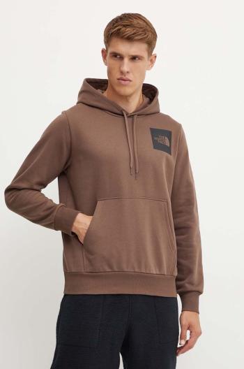 Mikina The North Face Fine Hoodie pánska, hnedá farba, s kapucňou, s potlačou, NF0A89EU1OI1