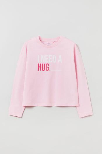 Detská bavlnená košeľa s dlhým rukávom OVS ružová farba,