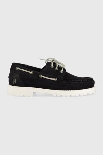 Semišové mokasíny Tommy Hilfiger TH BOAT SHOE CLASSIC NUBUCK pánske, tmavomodrá farba, FM0FM04447