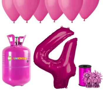 HeliumKing Hélium párty set na 4. narodeniny s ružovými balónmi