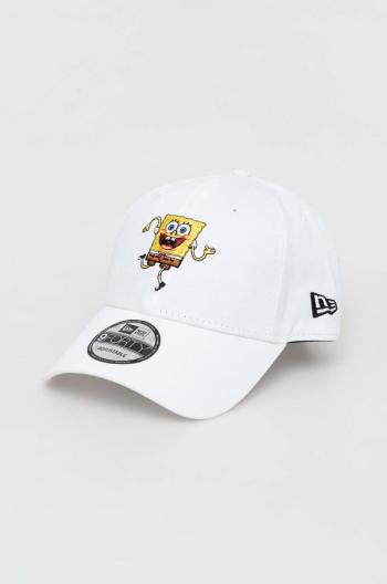 Bavlnená šiltovka New Era biela farba, s nášivkou, SPONGEBOB