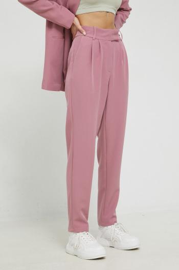 Nohavice Vero Moda dámske, ružová farba, rovné, vysoký pás