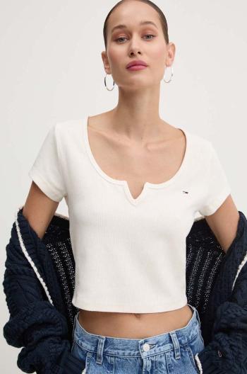 Tričko Tommy Jeans dámske, béžová farba, DW0DW18426