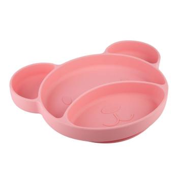 Canpol babies Silikónový delený tanier s prísavkou Medvedík ružový