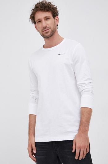 Bavlnené tričko s dlhým rukávom G-Star Raw biela farba, s nášivkou