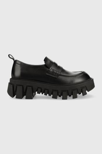 Kožené mokasíny Tommy Jeans CHUNKY LOAFER LTHER dámske, čierna farba, na platforme, EN0EN02177