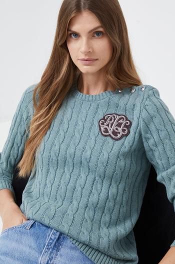 Bavlnený sveter Lauren Ralph Lauren dámsky, zelená farba, tenký,