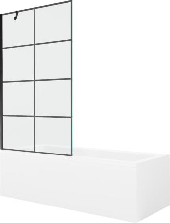 MEXEN/S - Cubik obdĺžniková vaňa 160 x 70 cm s panelom + vaňová zástena 100 cm, čierna vzor 550316070X9510007077