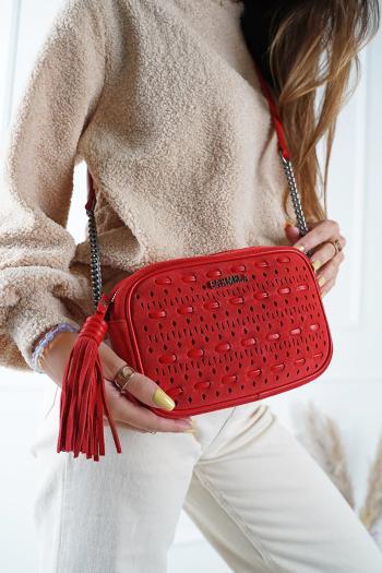 Červená kožená crossbody kabelka 86689