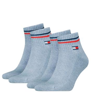 TOMMY HILFIGER - 2PACK TH uni Tommy jeans original iconic light blue melange quarter ponožky-39-42