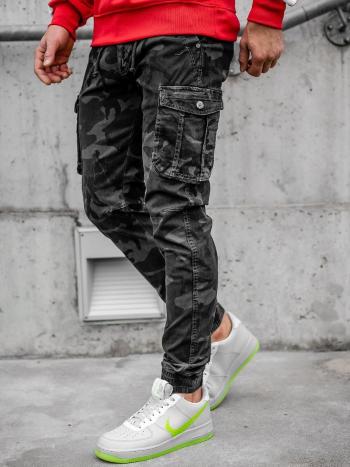 Čierne kapsáčové jogger nohavice s maskáčovým vzorom Bolf CT6019
