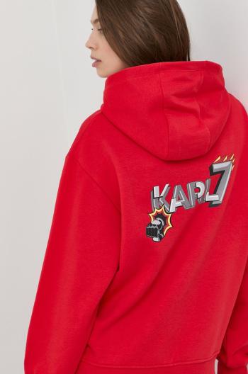 Mikina Karl Lagerfeld červená farba, s kapucňou, s potlačou