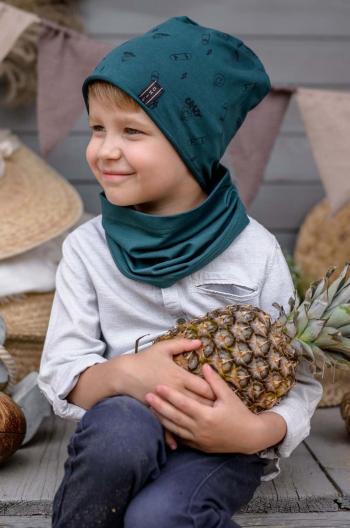 Detská čiapka Jamiks zelená farba biela, z tenkej pleteniny