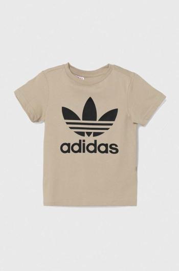 Bavlnené tričko adidas Originals TREFOIL béžová farba, s potlačou