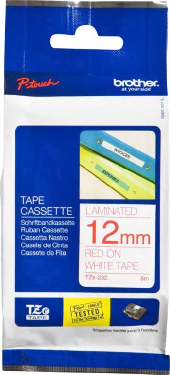 páska do štítkovača  Brother TZe, TZ TZe-232  Farba pásky: biela Farba písma:červená 12 mm 8 m