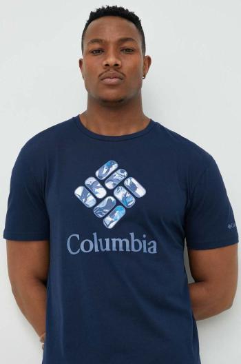 Bavlnené tričko Columbia tmavomodrá farba, s potlačou