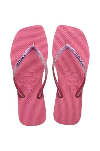 Žabky Havaianas SQUARE GLITTER dámske, ružová farba, na plochom podpätku, 4148102.1750