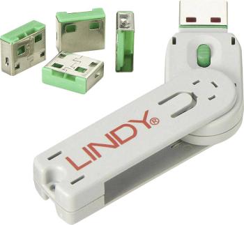 LINDY zámok portu USB USB-Lock + Key sada 4 ks zelená  vr. 1 kľúče 40451