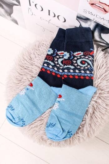 Modré vzorvané ponožky Ľudovky