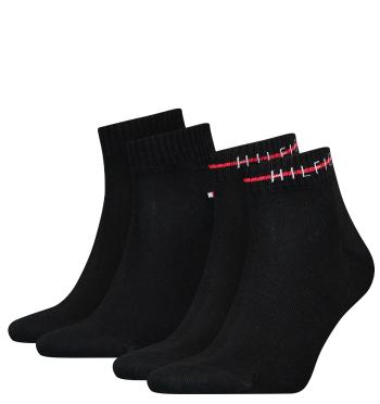 TOMMY HILFIGER - 2PACK stripe logo quarter pánske ponožky čierne-43-46