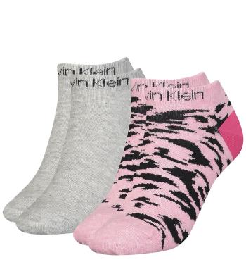 CALVIN KLEIN - 2PACK pink melange leopard členkové ponožky-UNI