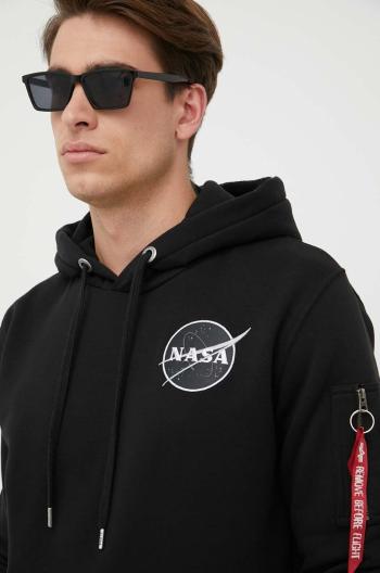 Mikina Alpha Industries x Nasa pánska, čierna farba, s kapucňou, s potlačou