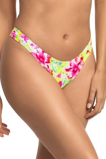 Žlto-fuchsiové kvetované plavkové tangá High Cut Cheeky Bikini Floral