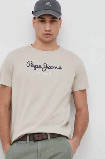 Bavlnené tričko Pepe Jeans Eggo béžová farba, s potlačou
