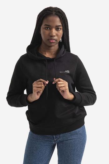 Bavlnená mikina A.P.C. Hoodie Item F COEAS-F27674 BLACK dámska, čierna farba, s kapucňou, jednofarebná