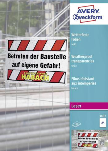 Avery-Zweckform  3487 fólie odolávajúci poveternostným vplyvom DIN A4 laserová tlačiareň , farebná laserová tlačiareň ,