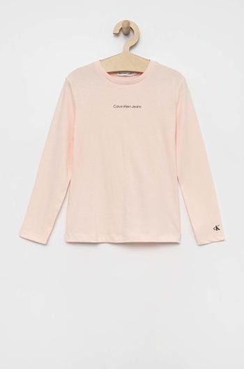 Detská bavlnená košeľa s dlhým rukávom Calvin Klein Jeans ružová farba,